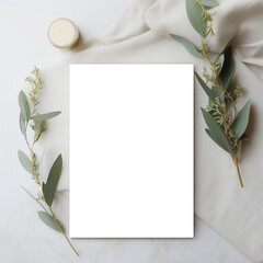 Timeless 5x7 Card Mockup with Eucalyptus and Candlelight Transparent PNG Mockup