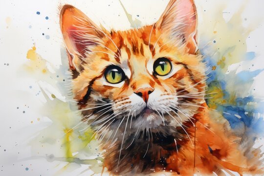 Watercolor painting of a cat