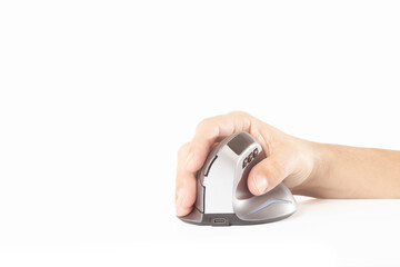 Isolated vertical mouse. Concept of body health. Office syndrome concept. Carpal Tunnel Syndrome