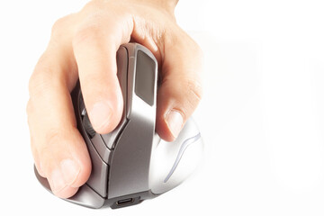 Isolated vertical mouse. Concept of body health. Office syndrome concept. Carpal Tunnel Syndrome