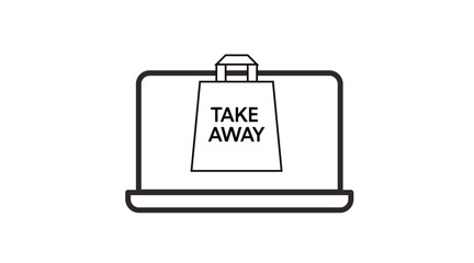 Laptop Take Away Icon. Vector isolated editable flat illustration of a laptop with a take away bag