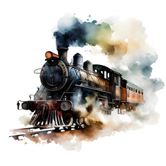 watercolor steam locomotive