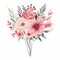 A bouquet of flowers drawn with paints in a watercolor style on a white isolated background. Women's Day. Mother's Day. St. Valentine's Day