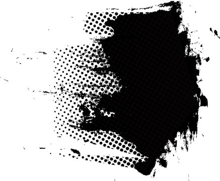 Black paintbrush splattered, abstract rough. Splash ink brush stroke, grunge style, halftone graphic texture. Vector stroke illustration
