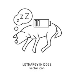 Dog fatigue and lethargy icon. Apathy in dogs.