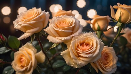 Rain-kissed Yellow Roses: A Delicate Beauty
