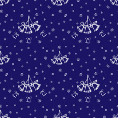 Jingle bells Christmas seamless pattern. Hand drawn illustration 