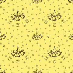 Jingle bells Christmas seamless pattern. Hand drawn illustration 