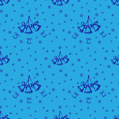 Jingle bells Christmas seamless pattern. Hand drawn illustration 