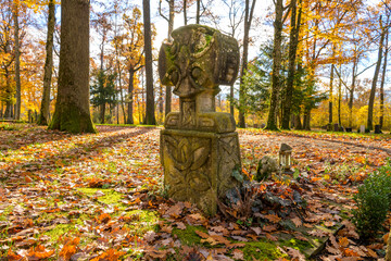 Kirchheim, Baden-W&uuml;rttemberg, Germany, November 22, 2023: Forest cemetery on a sunny fall day.