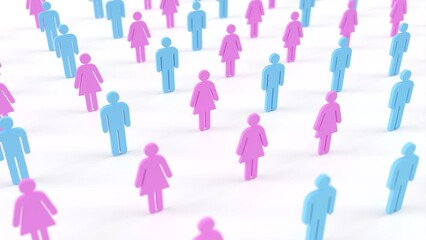 gender equality men and women 3d animation. Can be used to represent disparity, feminism, sexism or gender gap