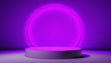 Purple stage, podium with minimalist look. Purple light behind the podium for product presentations