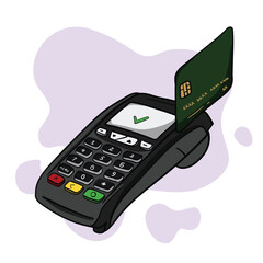 Vector illustration of electronic payments using terminal, smartphone, mobile applications and bank cards