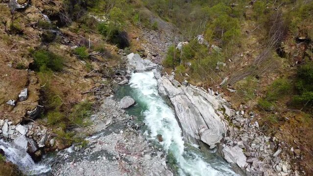 Following Wild River with Multiple Waterfalls - Myrdal, Norway 2.7K Aerial Footage