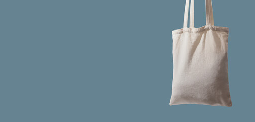 Tote bag, cotton textile reusable shopper. Banner background