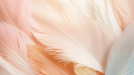 An artistic background, featuring an array of soft, pastelcolored feathers arranged in a textured, minimalist pattern, exuding a serene and aesthetic vibe.