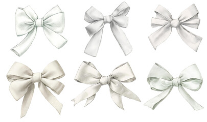 Set of White gift bows. Birthday and anniversary design elements.  - obrazy, fototapety, plakaty