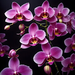 orchid blossom flower isolated on a dark background. ai generative