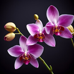 orchid blossom flower isolated on a dark background. ai generative