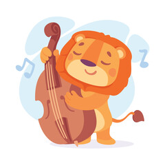 Funny Lion Character Playing Cello Music Instrument Vector Illustration © Happypictures