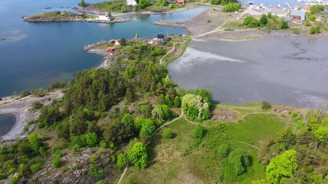 Beautiful Oslo Islands Tilt Up Reveal Shot - Oslo, Norway 2.7K Aerial Footage
