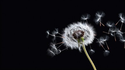  a close up of a dandelion on a black background with a small amount of light coming from the top of the dandelion to the bottom of the dandelion.