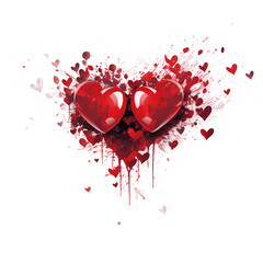 a red heart made of hearts on a white background, isolated, PNG