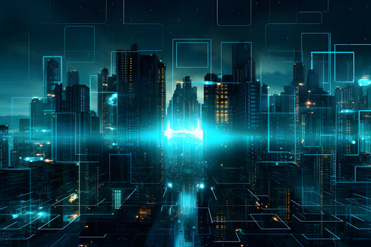  Information Superhighway, Futuristic Urban City, Technology Oriented Background