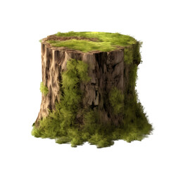 Tree stump isolated on transparent background covered with moss