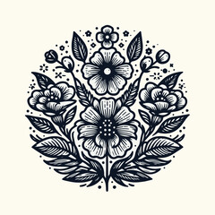  vector black and white illustration of flowers