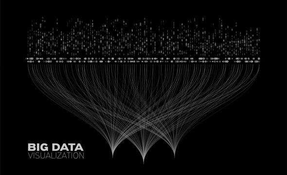 Big data visualization. Large streams and data collection. Binary code sorting, visualization of complex algorithms. Vector illustration
