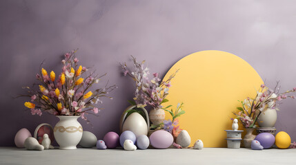 Obraz na płótnie Canvas easter background with eggs and flowers