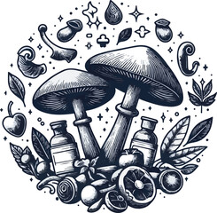 vector illustration of medicinal mushrooms