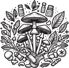 vector illustration of medicinal mushrooms