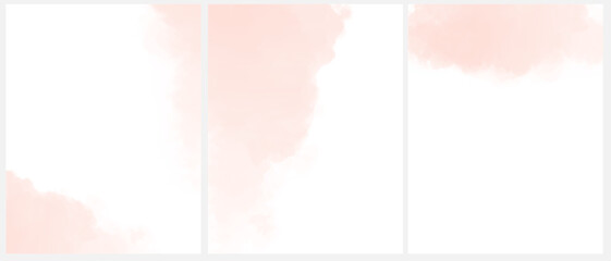 Delicate Abstract Watercolor Style Vector Layouts. Light Coral Pink Paint Stains on a White Background. Print Set with Blush Pink Watercolor Painting-like Border and Copy Space on a White. RGB.