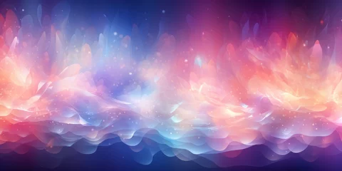 Gardinen Blur festive background with intricate abstract colorful audio waves, glowing many colored soft pastel red, blue, pink, yellow gradient fairy splashes © Balica
