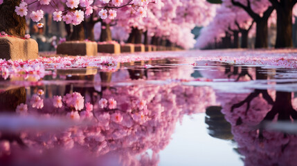 cherry blossoms in full bloom in a park in  Japan