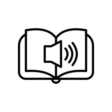 audio book icon. online digital e book reader with sound speaker for learning through audio book in mp3 format sign. audiobook library hearing guide app symbol in vector
