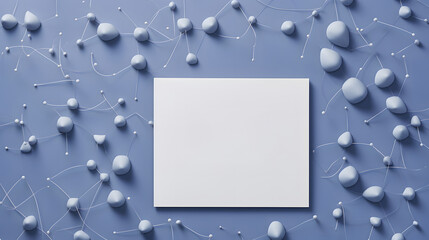 Fototapeta premium Blue Molecular Structure and Blank White Paper on Blue Background