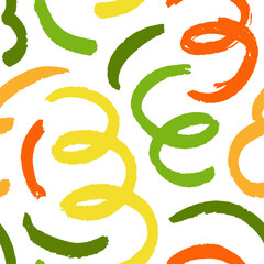 Fun colorful line doodle seamless pattern. Brush drawn squiggles and swirls with loops.