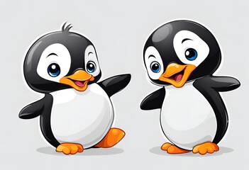 Baby penguins with cartoony look in white background