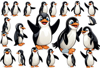 Baby penguins with cartoony look in white background