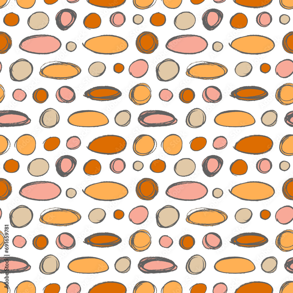 Leinwandbilder naive playful abstract oval and circle shapes seamless pattern. multi colored charcoal ovals and cir
