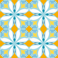 mosaic turquoise yellow , indigo seamles pattern. Moroccan vintage ornament as backgrounds, for fabric, wallpaper, textile, websites, home decor (pillows, towels, napkins), tableware