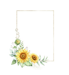 Watercolor floral frame with sunflowers.