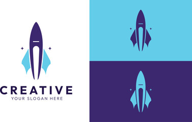 Creative Rocket minimal logo, creative agency logo, rocket illustration,
