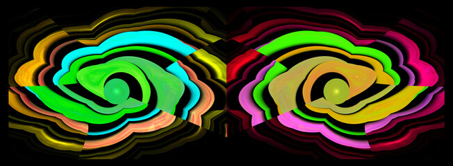 Colorful abstract layered texture on black background. Imitation of stone texture. Set. 3D rendering. 3D illustration.