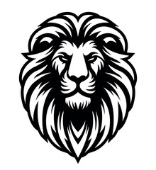 Lion head vector line art illustration isolated on dark and white background. Lion face and mane business logo design template.