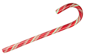Candy Cane. Red and green color of candy. Sweet, sugar twisted lollipop. Traditional spearmint, mint candy cane. Christmas. Decoration on Merry Christmas, Xmas and Happy New Year. Isolated Background.