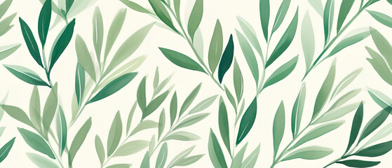 various green leaves on a beige background,  wide generative AI foliage textured pattern for backdrops